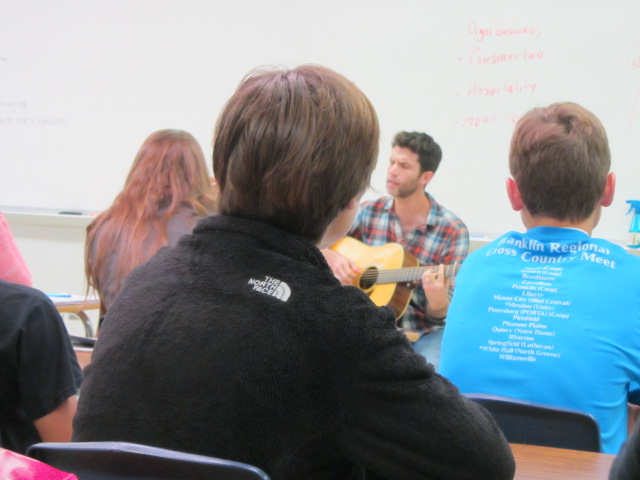 At Lutheran High School, local Singer/songwriter Ben Bedford presented "History and Crafting of a Song."