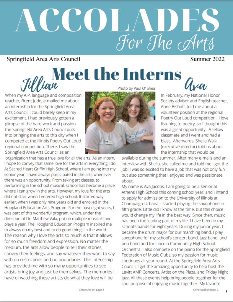 Accolades for the Arts Summer 2022 Newsletter