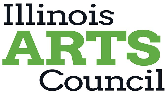 A graphic of the words Illinois Arts Council in black and green text.